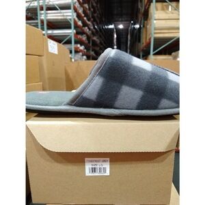 Hanes Men Slide Scuff Slipper Memory Foam Grey Check L 9.5-10.5